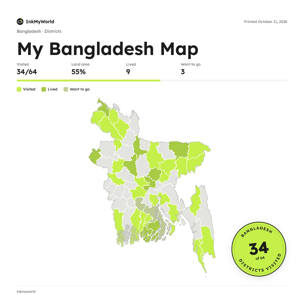 Example bangladesh district map made with InkMyWorld