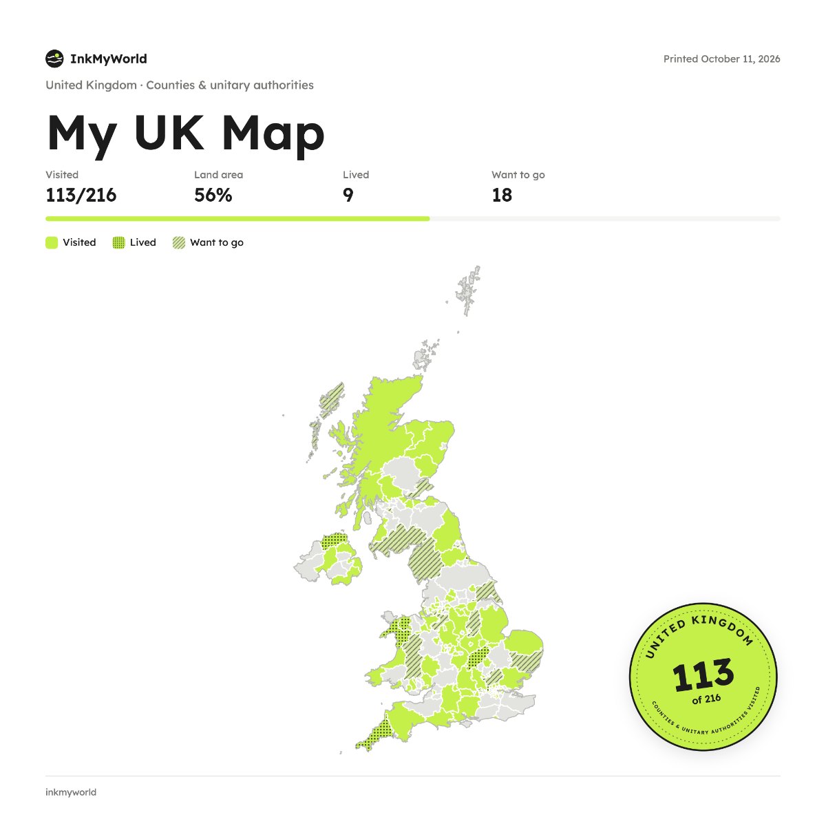 Example uk counties map made with InkMyWorld